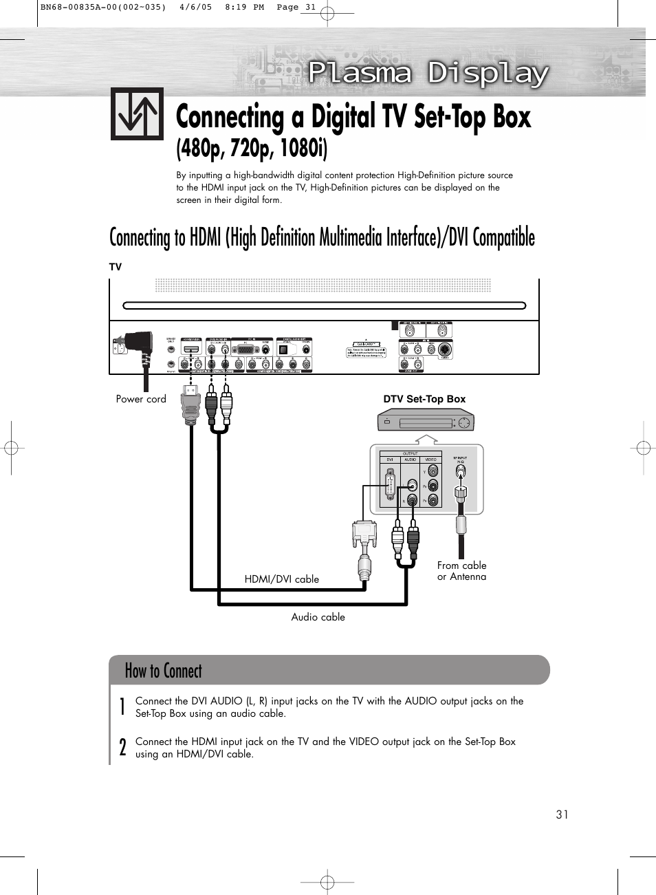 Connecting a digital tv set-top box, How to connect | Samsung HPR5052X-XAP User Manual | Page 31 / 146