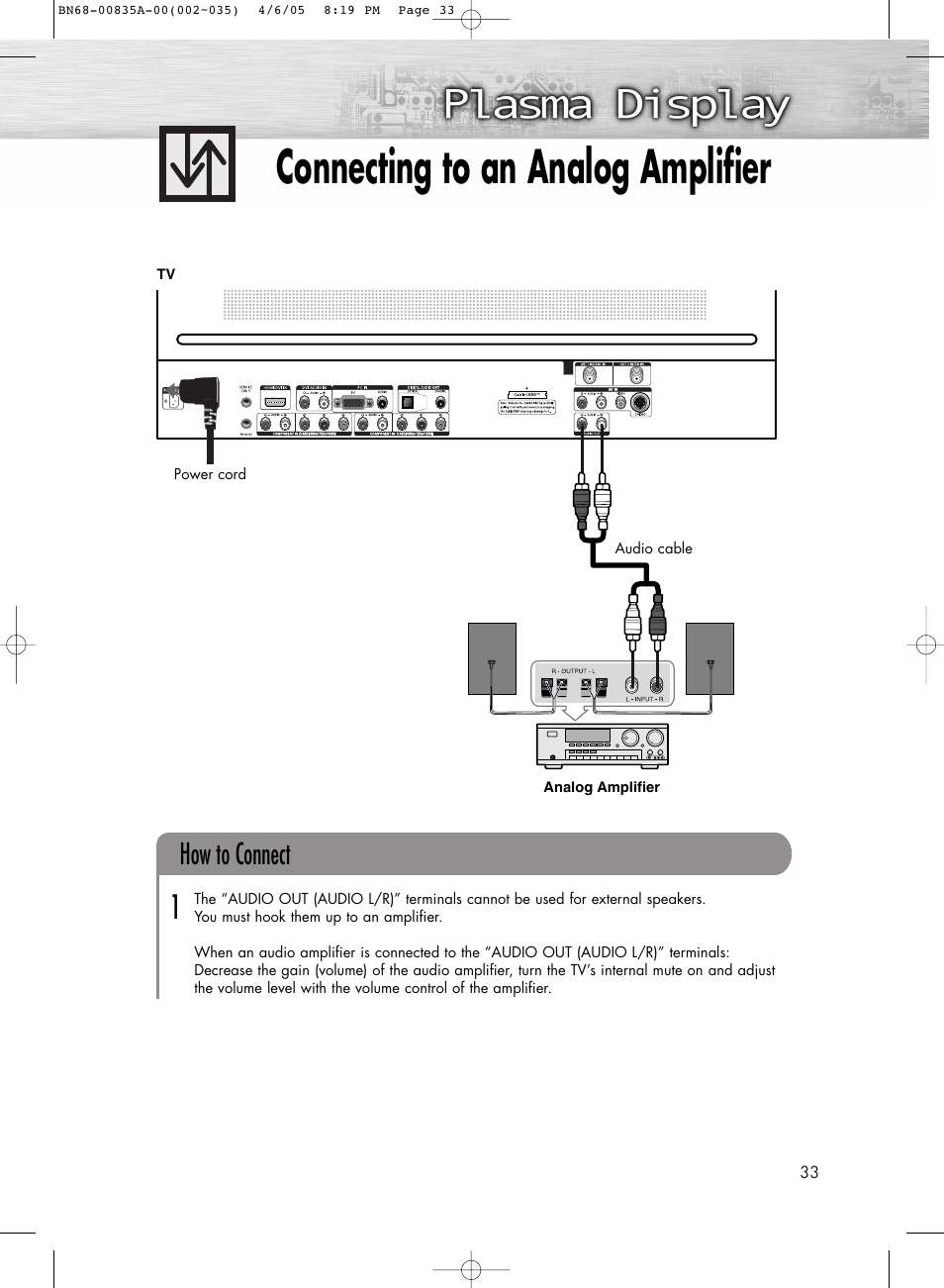 Connecting to an analog amplifier, How to connect | Samsung HPR5052X-XAP User Manual | Page 33 / 146