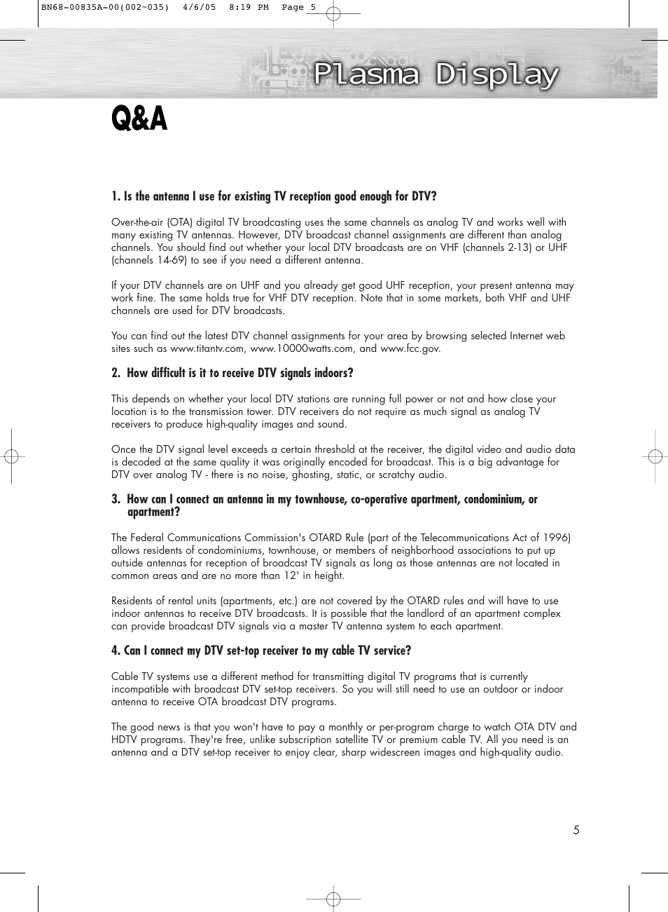 Samsung HPR5052X-XAP User Manual | Page 5 / 146