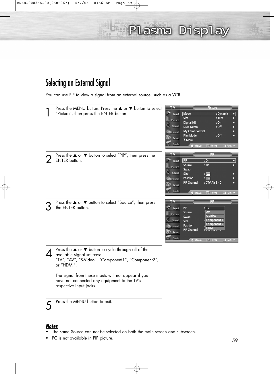 Selecting an external signal | Samsung HPR5052X-XAP User Manual | Page 59 / 146