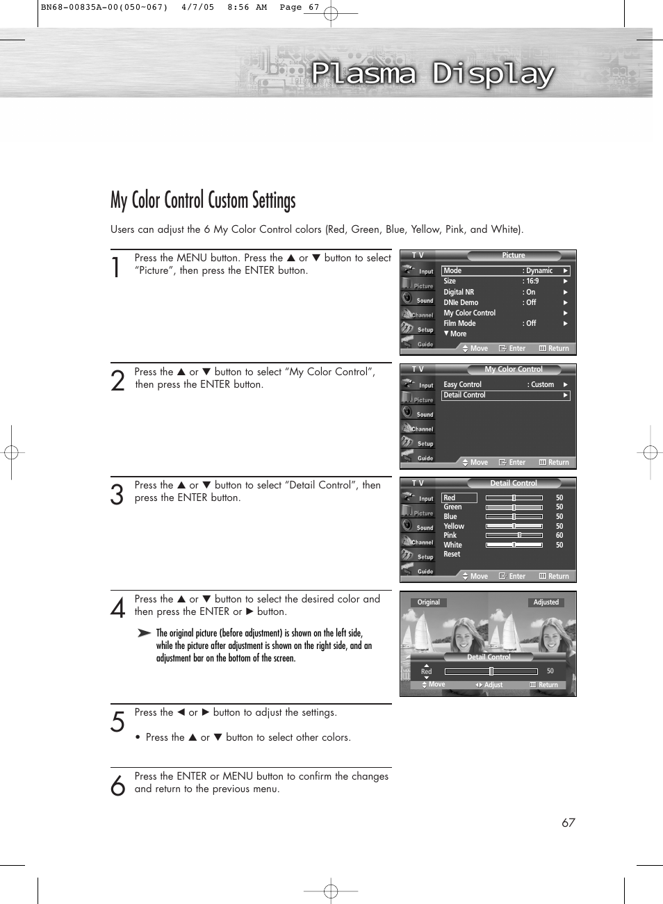 My color control custom settings | Samsung HPR5052X-XAP User Manual | Page 67 / 146