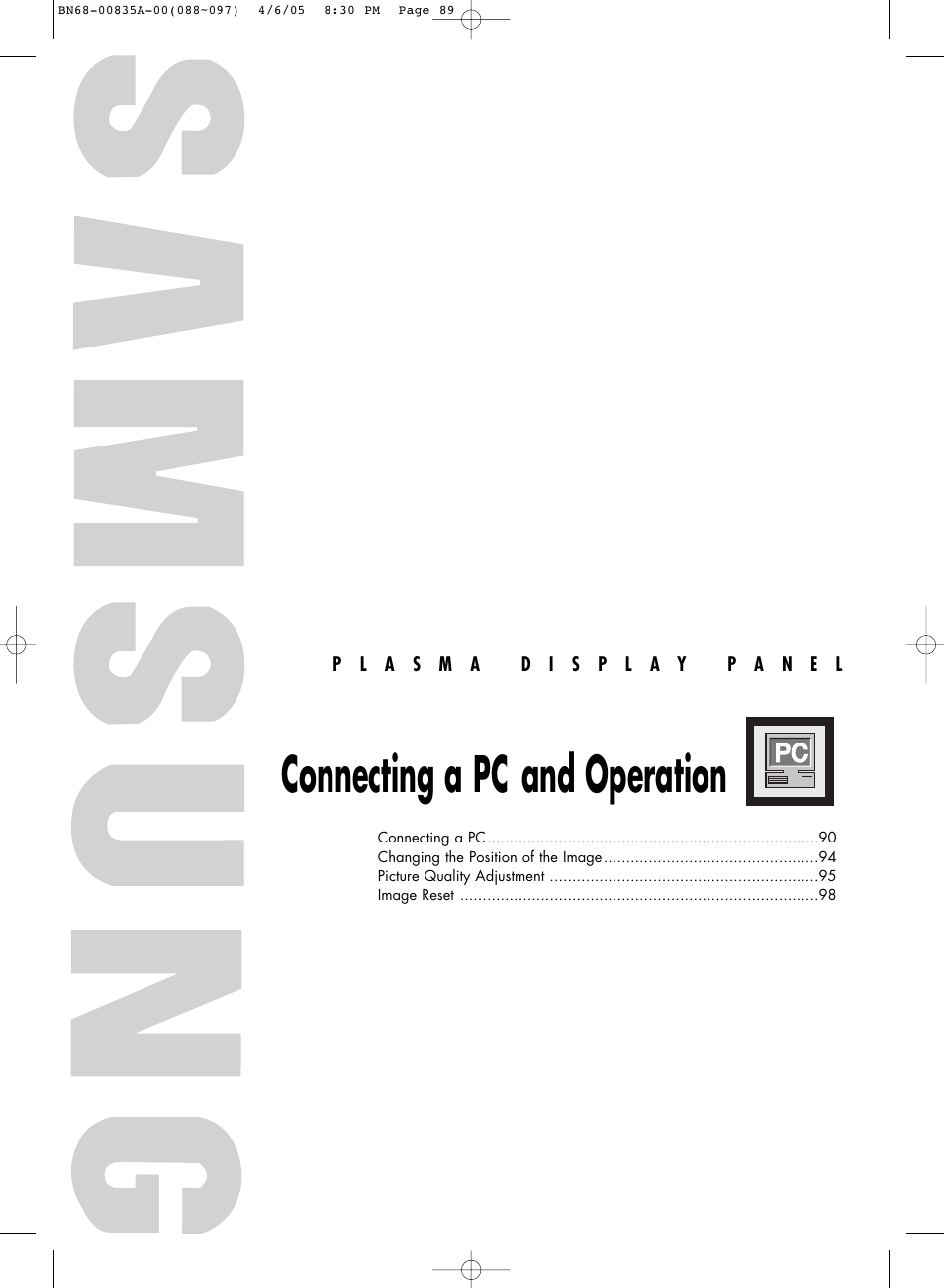 Connecting a pc and operation | Samsung HPR5052X-XAP User Manual | Page 89 / 146