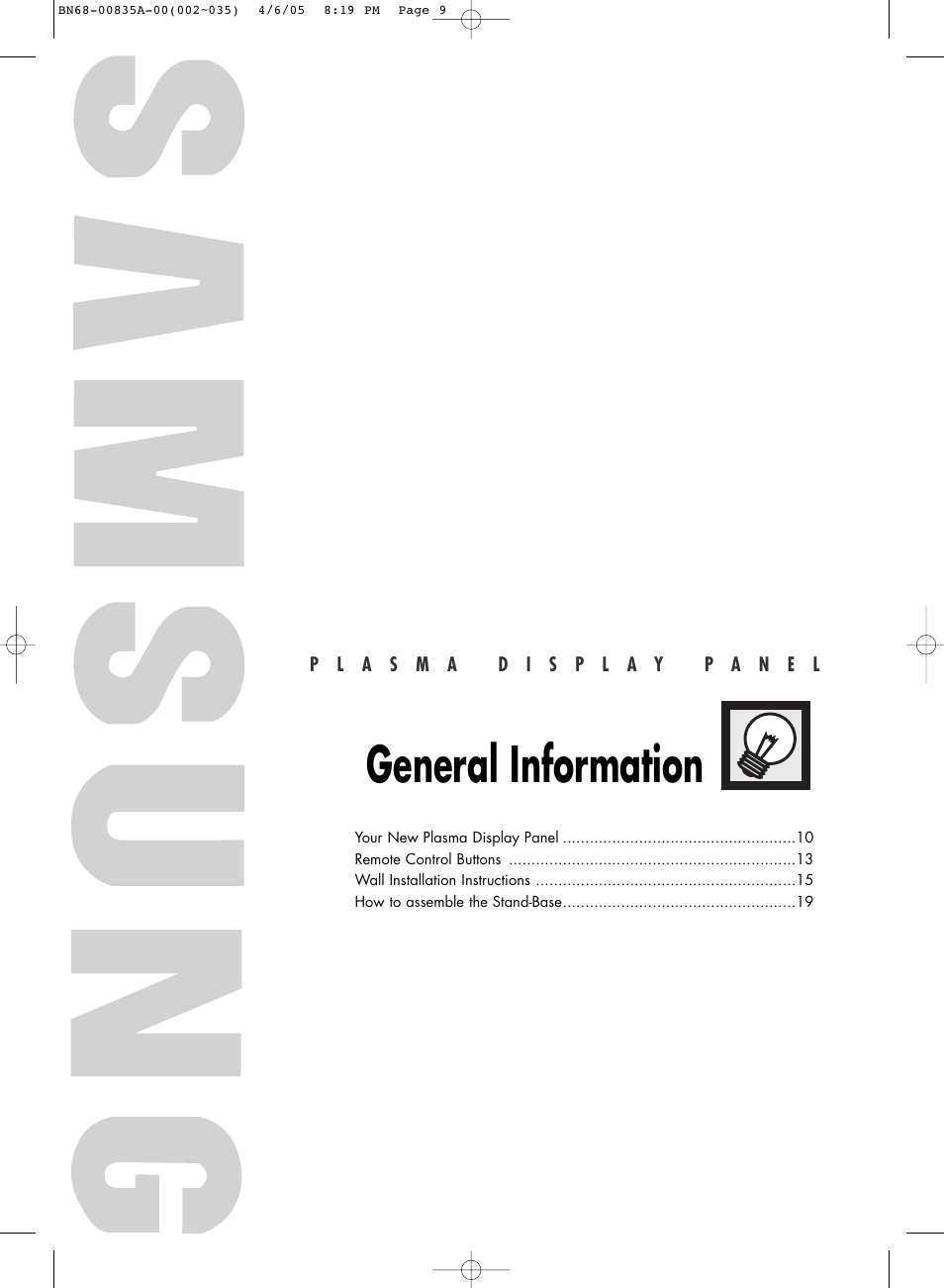 General information | Samsung HPR5052X-XAP User Manual | Page 9 / 146