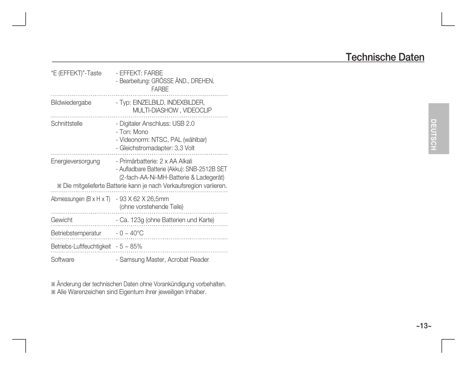 Technische daten | Samsung EC-S860ZPBA-US User Manual | Page 30 / 114