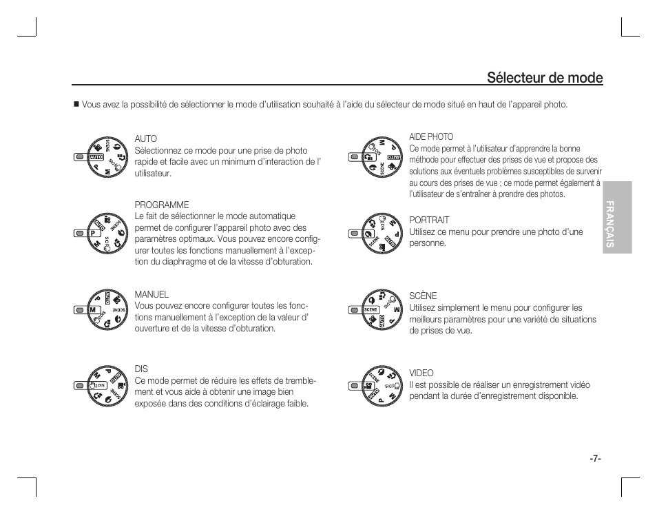 Sélecteur de mode | Samsung EC-S860ZPBA-US User Manual | Page 40 / 114