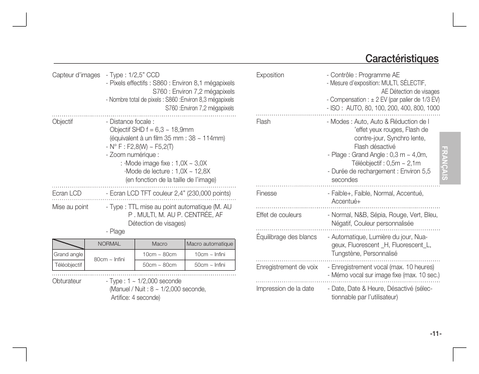 Caractéristiques | Samsung EC-S860ZPBA-US User Manual | Page 44 / 114