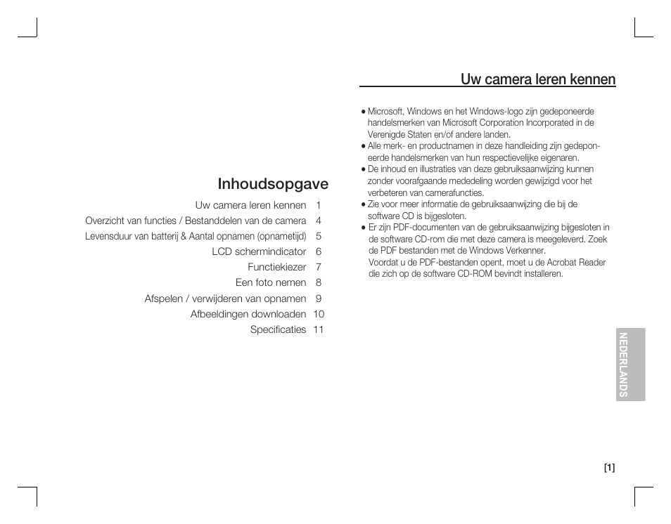 Inhoudsopgave, Uw camera leren kennen | Samsung EC-S860ZPBA-US User Manual | Page 82 / 114