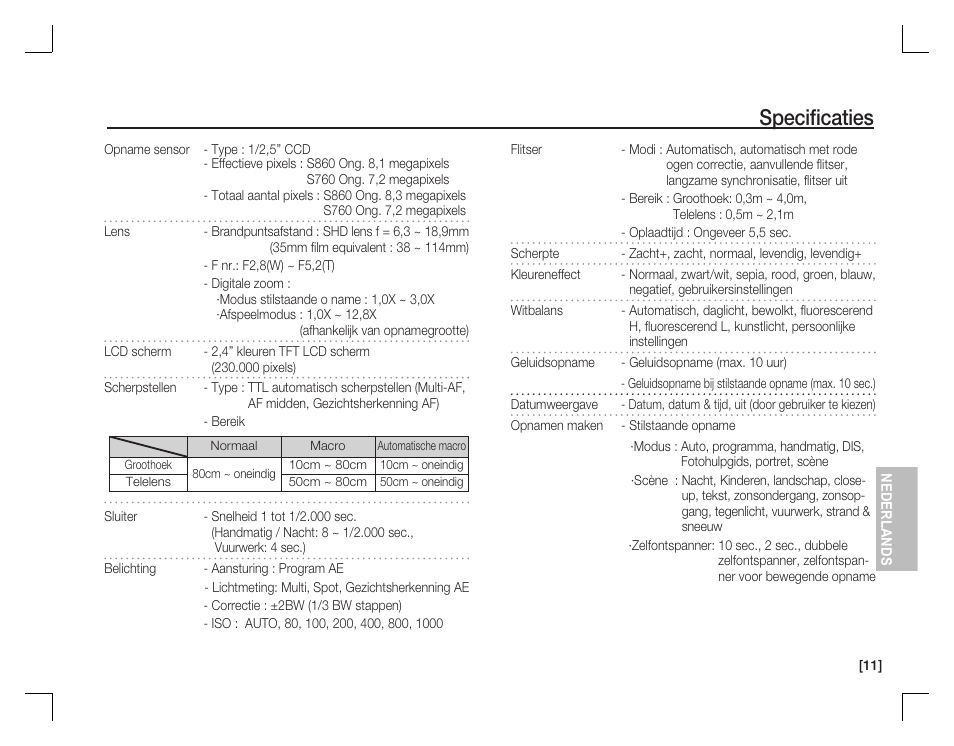 Specifi caties | Samsung EC-S860ZPBA-US User Manual | Page 92 / 114