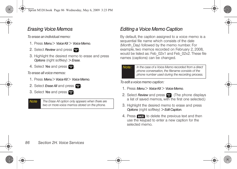Erasing voice memos, Editing a voice memo caption | Samsung SPH-M320ZSASPR User Manual | Page 100 / 172