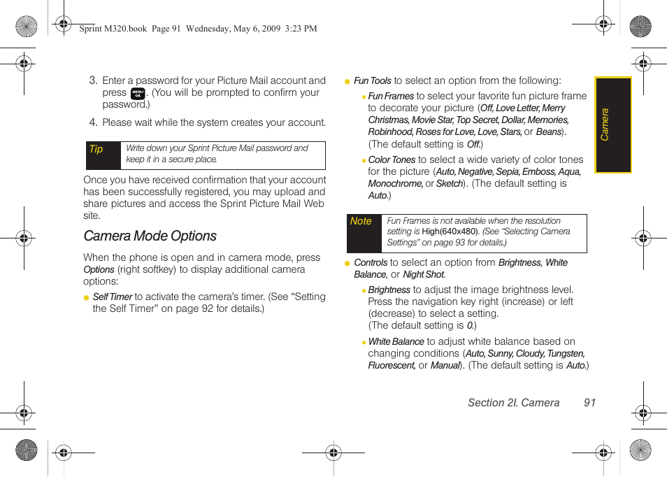 Camera mode options | Samsung SPH-M320ZSASPR User Manual | Page 105 / 172