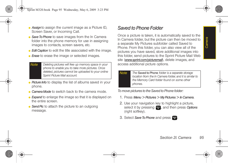 Saved to phone folder | Samsung SPH-M320ZSASPR User Manual | Page 109 / 172