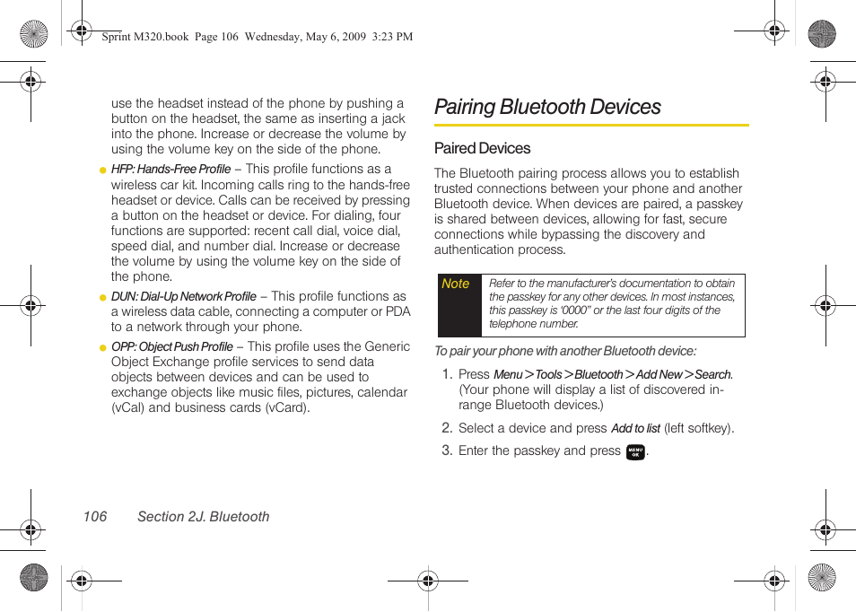 Pairing bluetooth devices | Samsung SPH-M320ZSASPR User Manual | Page 120 / 172