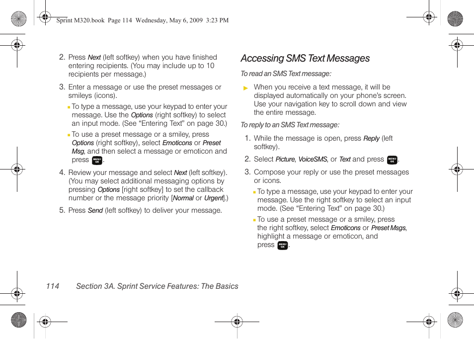 Accessing sms text messages | Samsung SPH-M320ZSASPR User Manual | Page 128 / 172