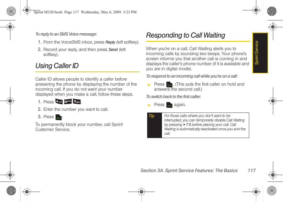 Using caller id, Responding to call waiting | Samsung SPH-M320ZSASPR User Manual | Page 131 / 172