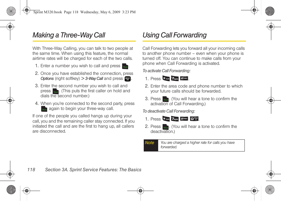 Making a three-way call, Using call forwarding | Samsung SPH-M320ZSASPR User Manual | Page 132 / 172