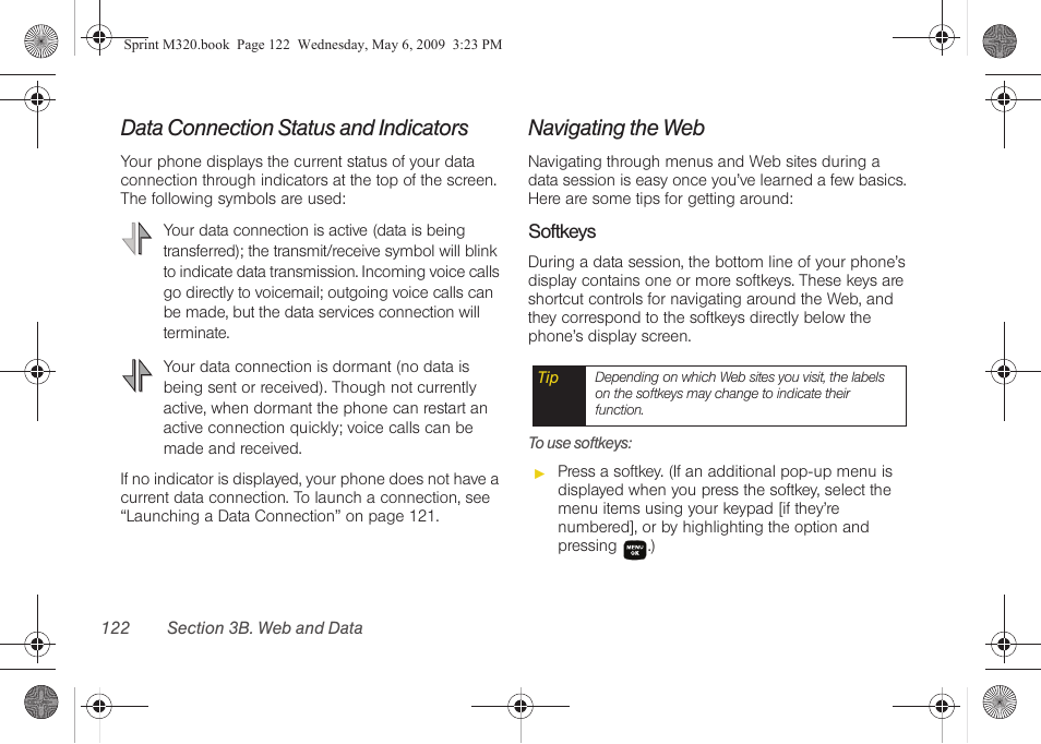 Data connection status and indicators, Navigating the web | Samsung SPH-M320ZSASPR User Manual | Page 136 / 172