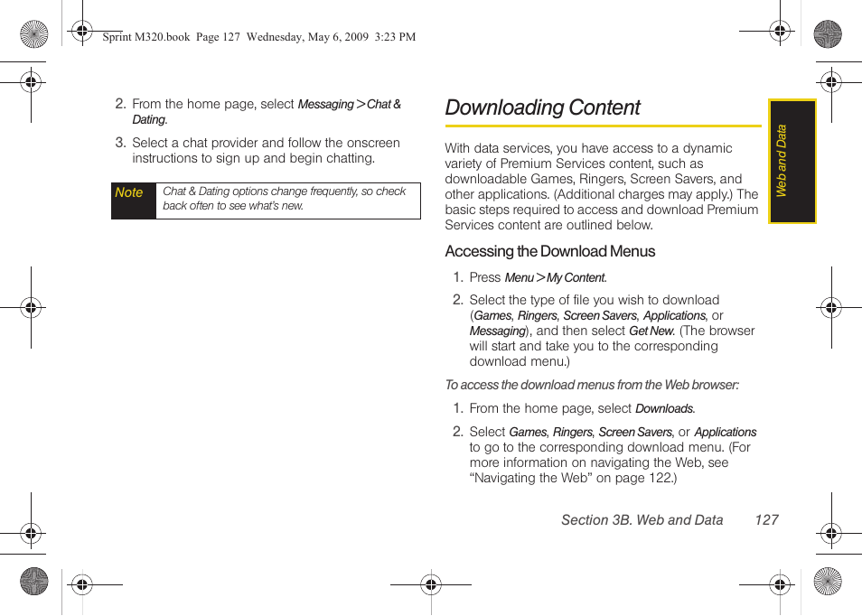 Downloading content | Samsung SPH-M320ZSASPR User Manual | Page 141 / 172