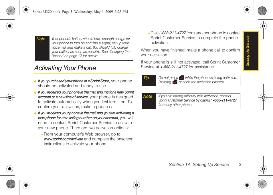 Activating your phone | Samsung SPH-M320ZSASPR User Manual | Page 17 / 172
