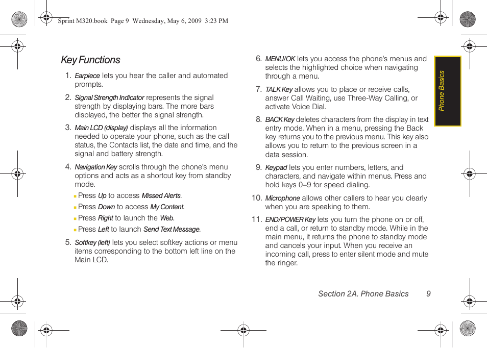 Key functions | Samsung SPH-M320ZSASPR User Manual | Page 23 / 172