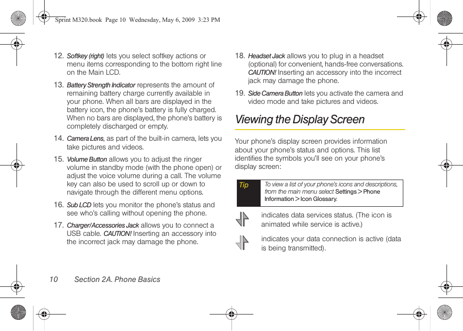Viewing the display screen | Samsung SPH-M320ZSASPR User Manual | Page 24 / 172
