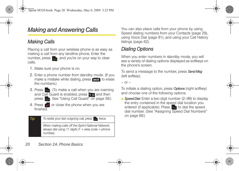 Making and answering calls, Making calls, Dialing options | Samsung SPH-M320ZSASPR User Manual | Page 34 / 172