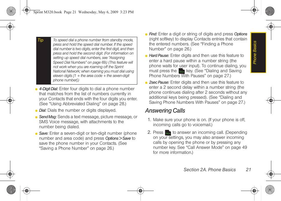 Answering calls | Samsung SPH-M320ZSASPR User Manual | Page 35 / 172