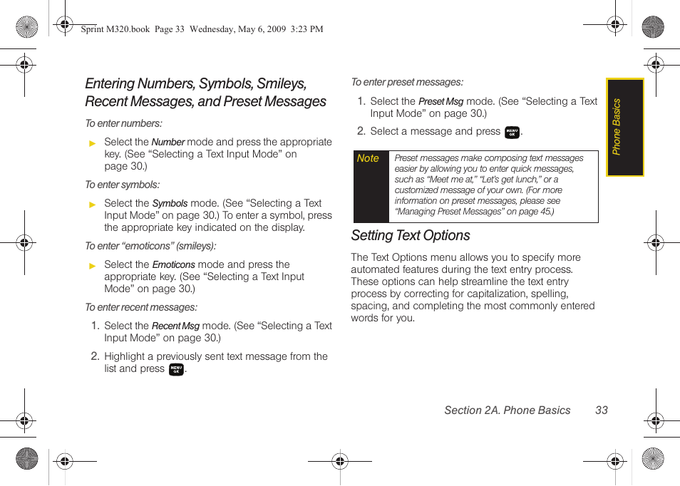 Setting text options | Samsung SPH-M320ZSASPR User Manual | Page 47 / 172