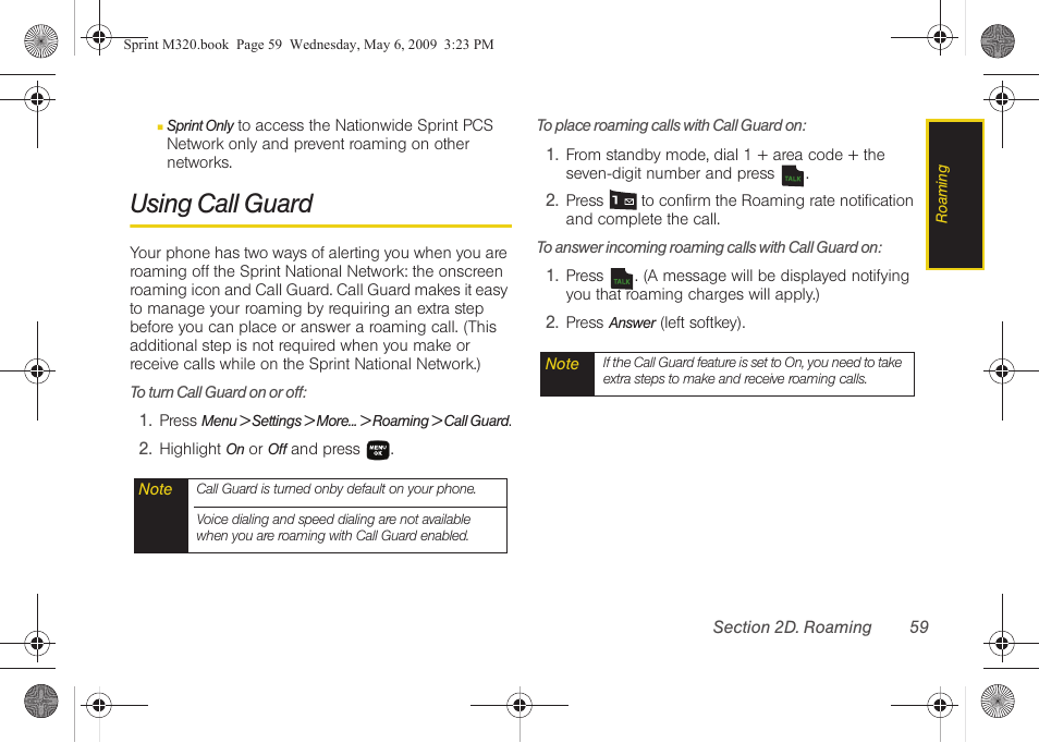 Using call guard | Samsung SPH-M320ZSASPR User Manual | Page 73 / 172