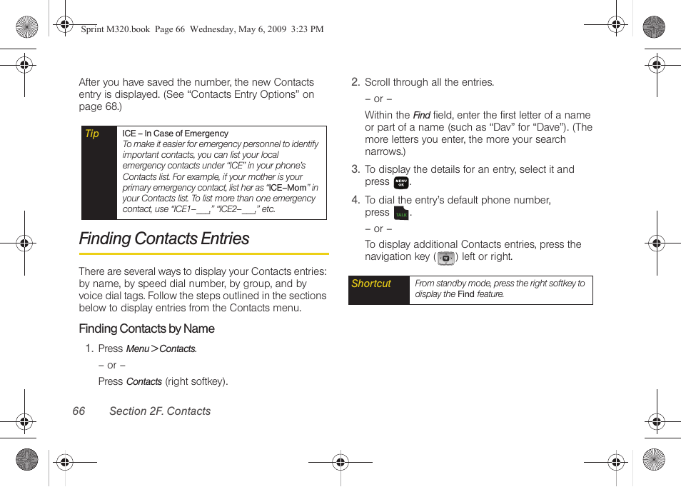 Finding contacts entries | Samsung SPH-M320ZSASPR User Manual | Page 80 / 172