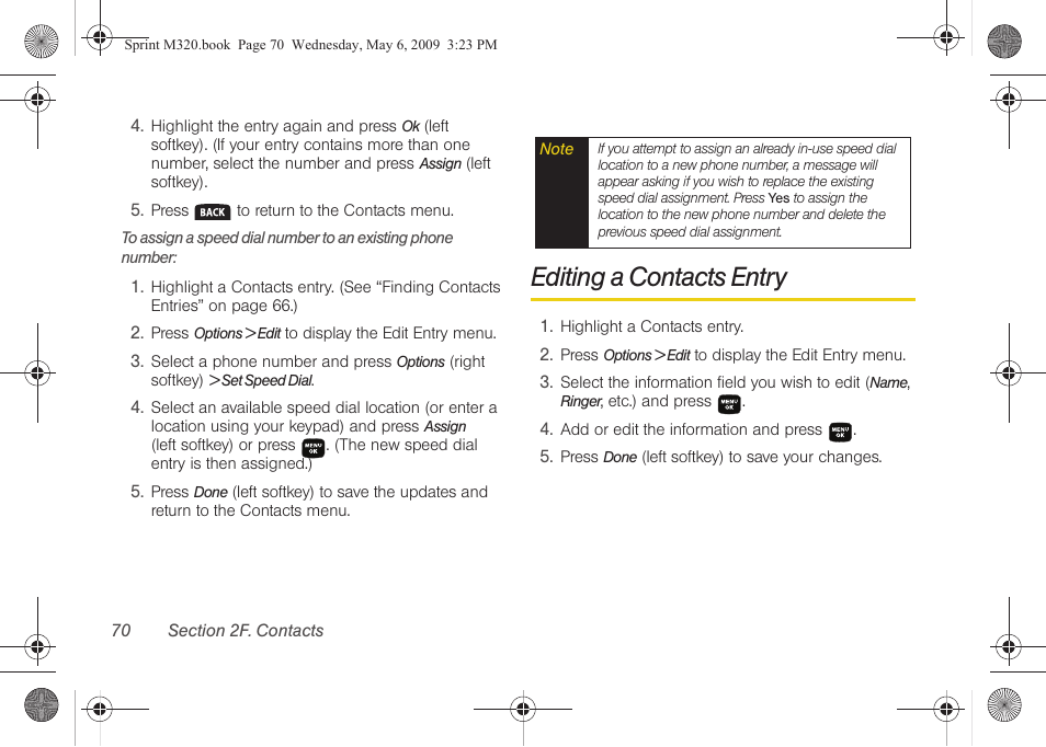 Editing a contacts entry | Samsung SPH-M320ZSASPR User Manual | Page 84 / 172