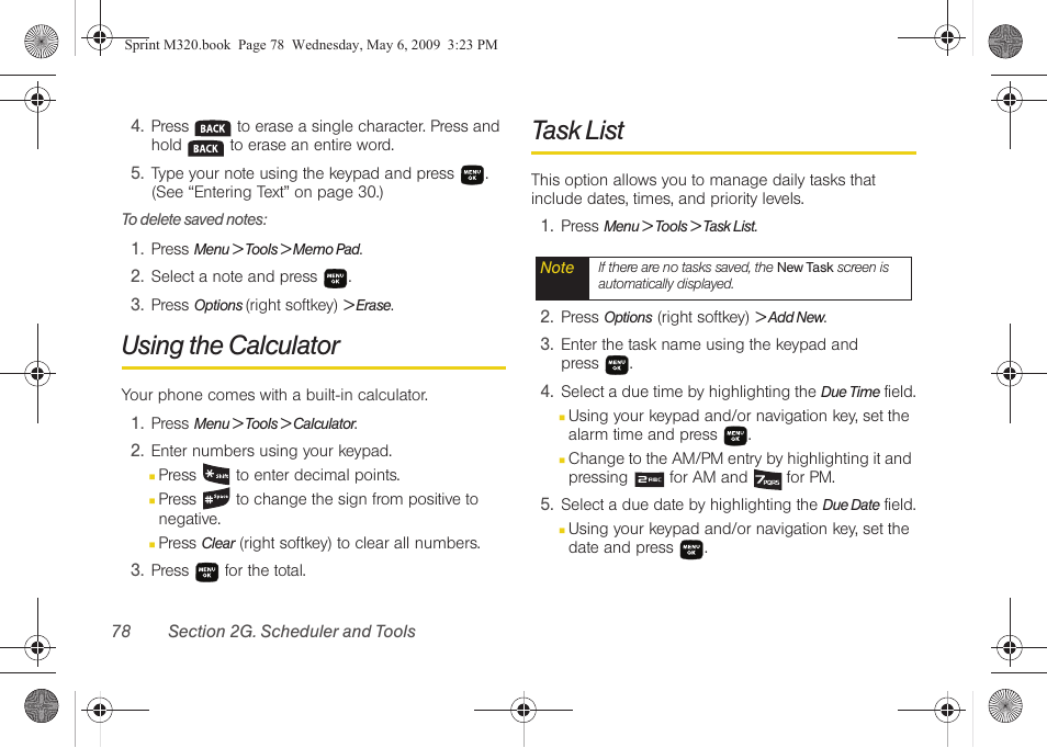 Using the calculator, Task list | Samsung SPH-M320ZSASPR User Manual | Page 92 / 172