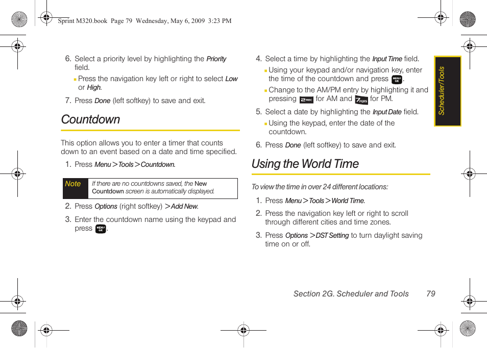 Countdown, Using the world time | Samsung SPH-M320ZSASPR User Manual | Page 93 / 172