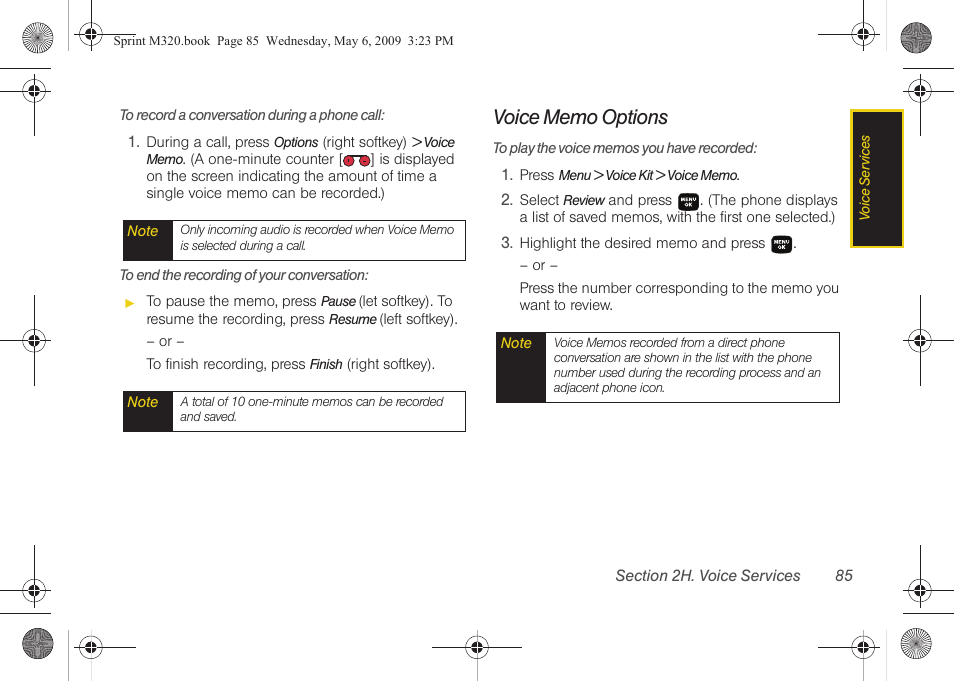 Voice memo options | Samsung SPH-M320ZSASPR User Manual | Page 99 / 172