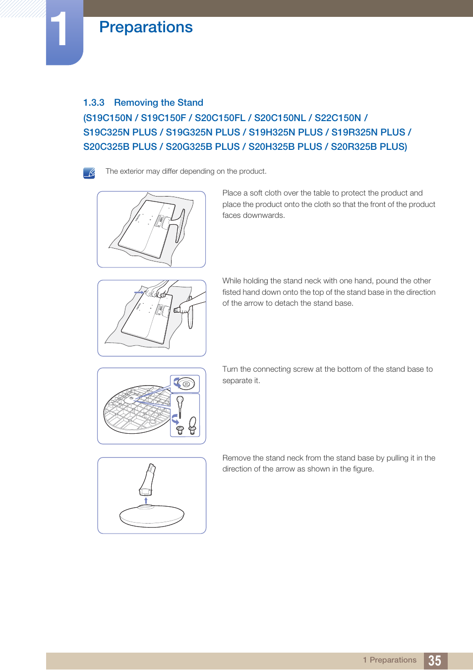 S20c150nl / s22c150n, Preparations | Samsung LS22B150NS-ZM User Manual | Page 35 / 160