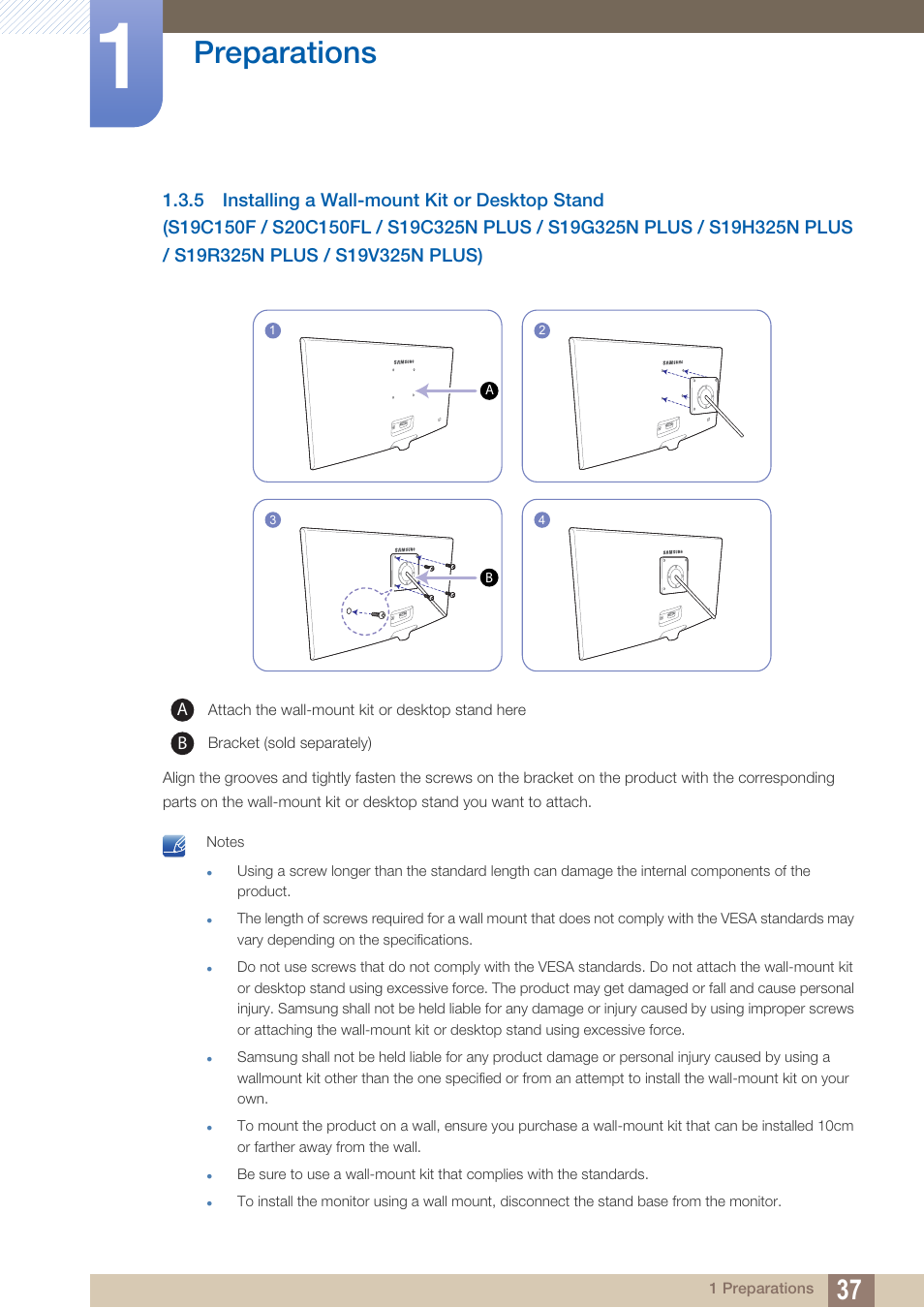 Preparations | Samsung LS22B150NS-ZM User Manual | Page 37 / 160