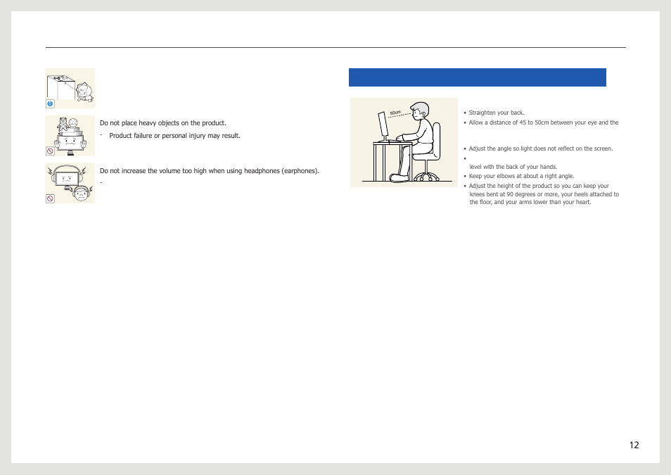 Correct posture to use the product | Samsung LC24B750XS-ZA User Manual | Page 12 / 89