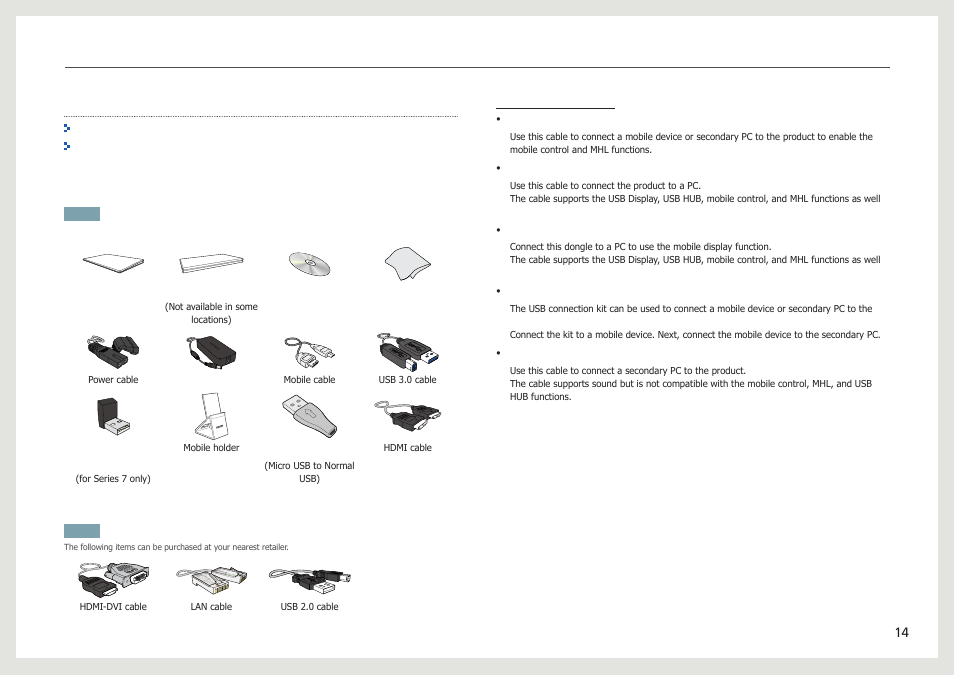 Checking the components, Components, Items sold separately | Samsung LC24B750XS-ZA User Manual | Page 14 / 89
