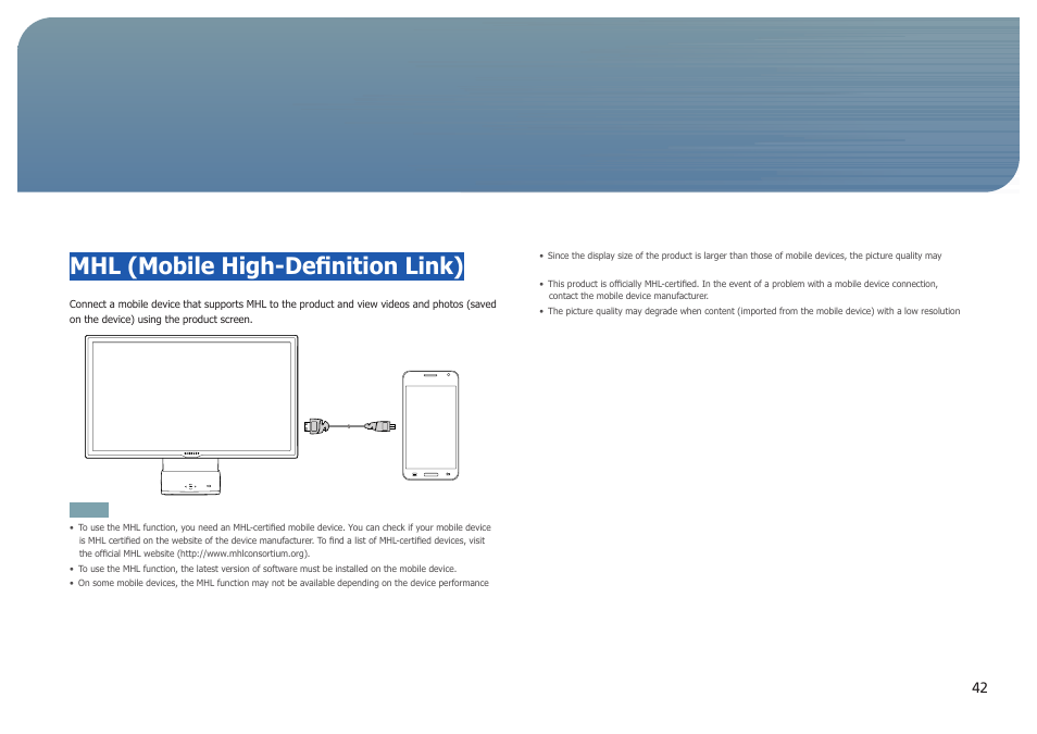 Chapter. 4 using mhl, Mhl (mobile high-definition link), Using mhl | Chapter. 4 | Samsung LC24B750XS-ZA User Manual | Page 42 / 89