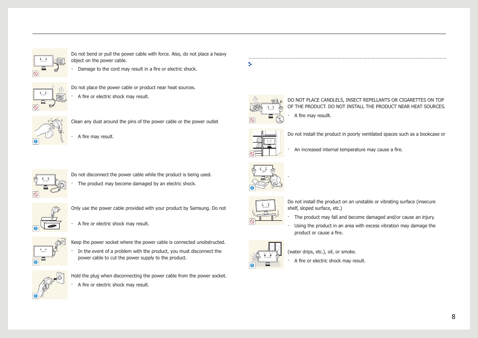 Installation and safety, Caution, Warning | Samsung LC24B750XS-ZA User Manual | Page 8 / 89