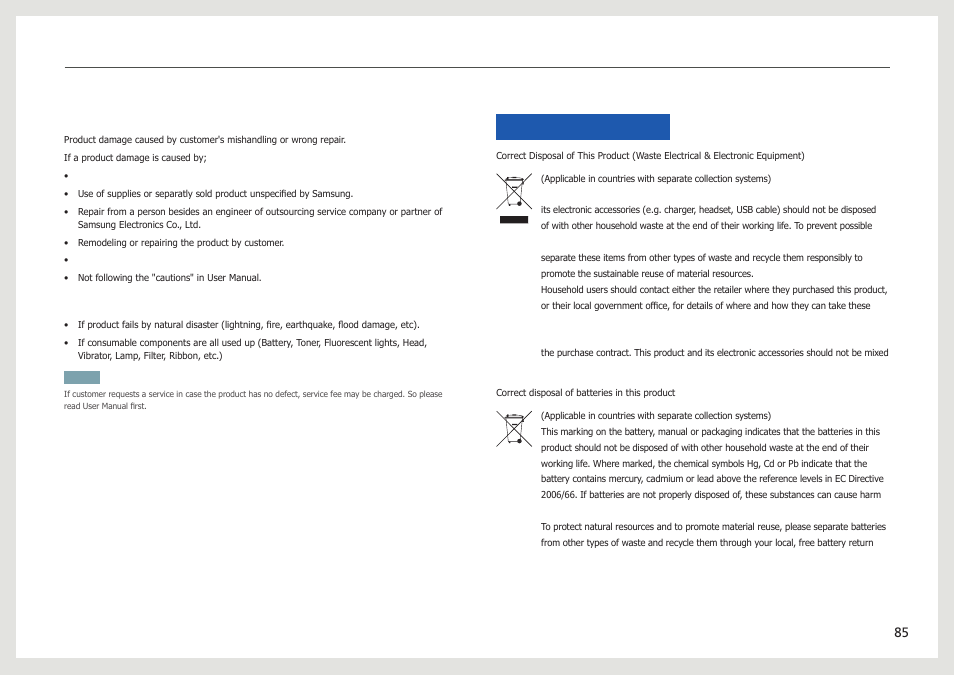 Correct disposal | Samsung LC24B750XS-ZA User Manual | Page 85 / 89