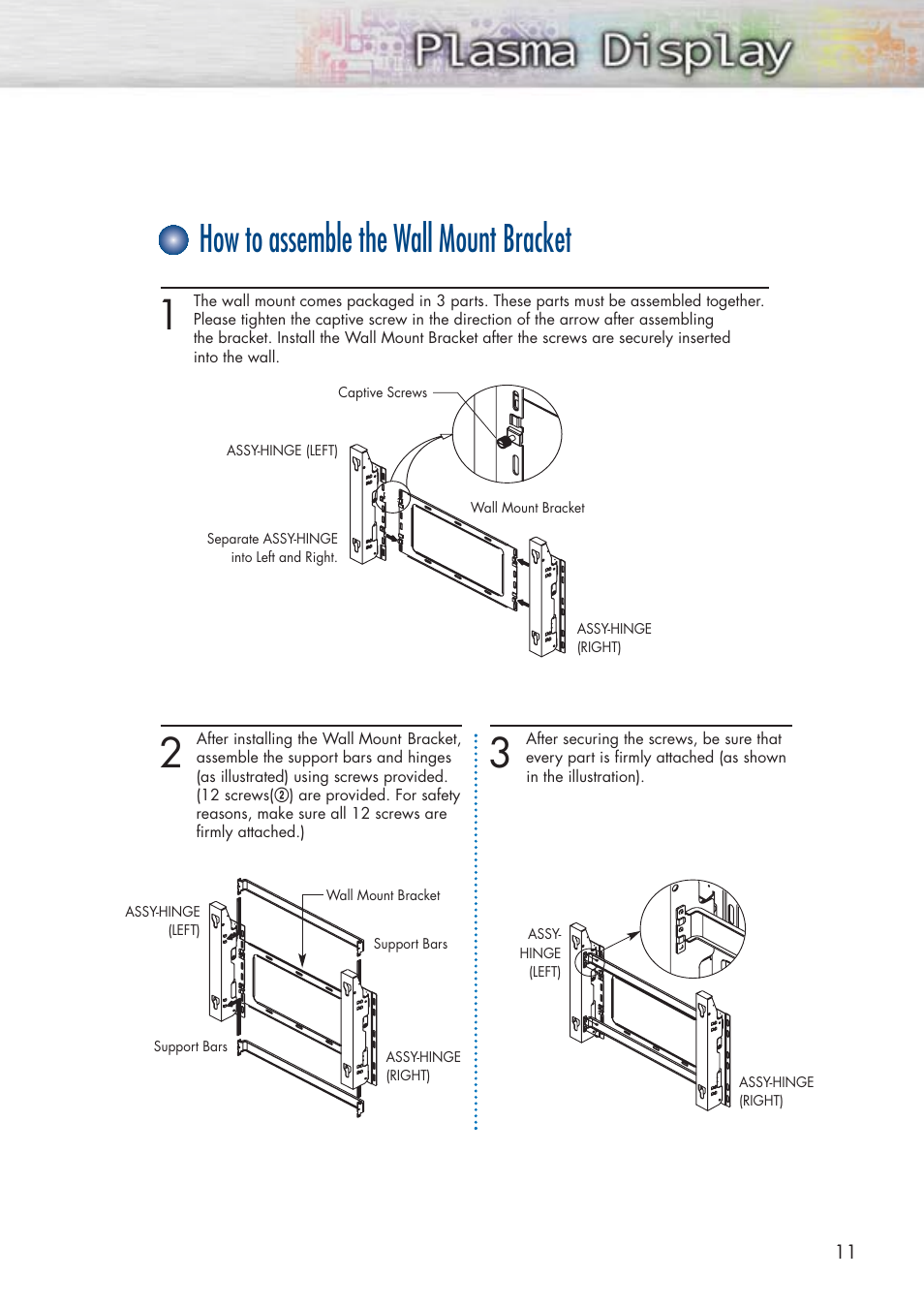 How to assemble the wall mount bracket | Samsung HPP5071X-XAA User Manual | Page 11 / 116