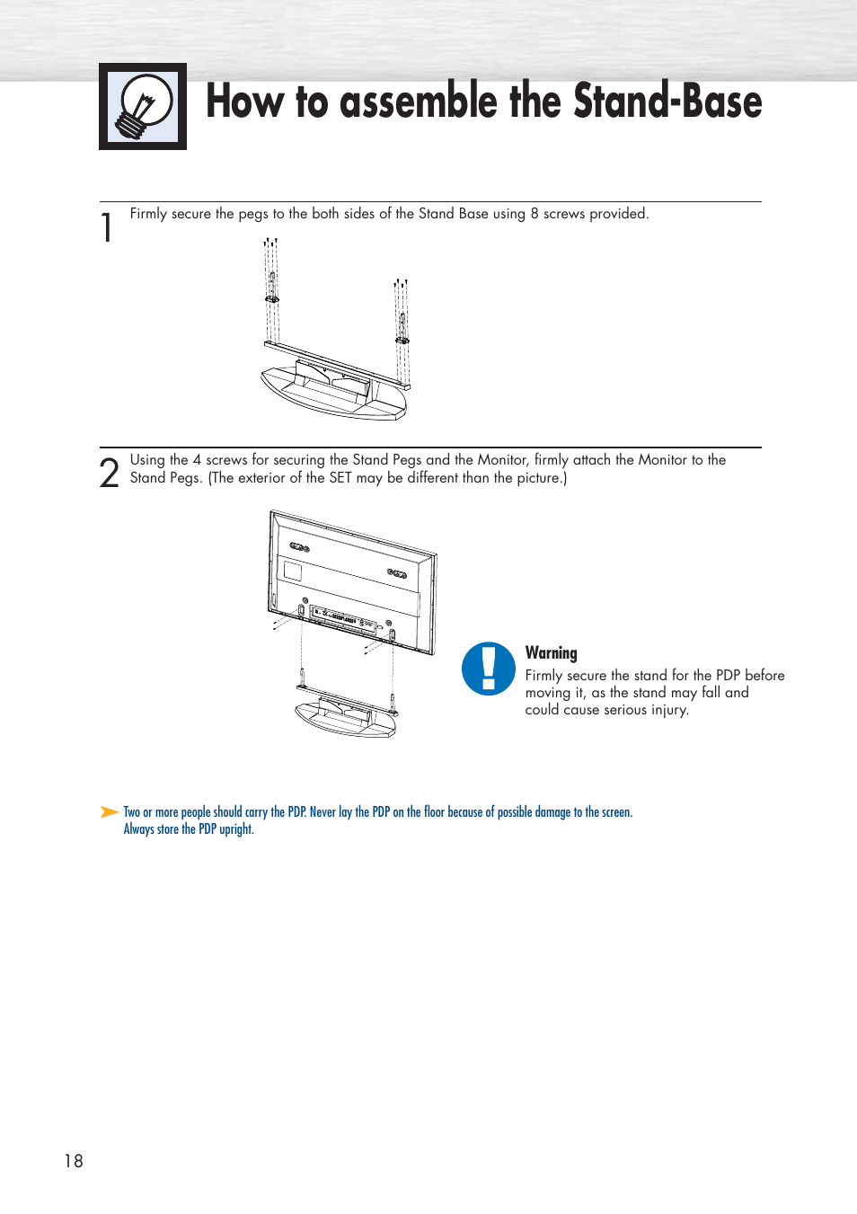 How to assemble the stand-base | Samsung HPP5071X-XAA User Manual | Page 18 / 116