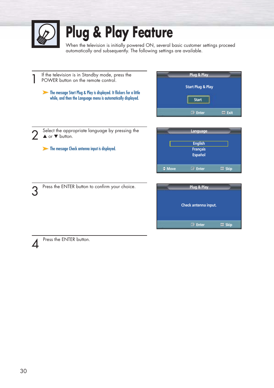 Plug & play feature | Samsung HPP5071X-XAA User Manual | Page 30 / 116