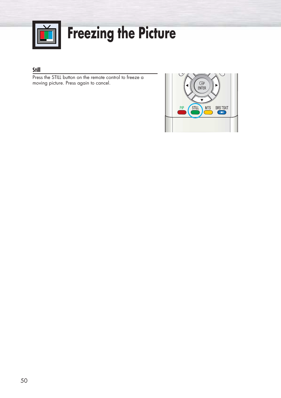 Freezing the picture | Samsung HPP5071X-XAA User Manual | Page 50 / 116
