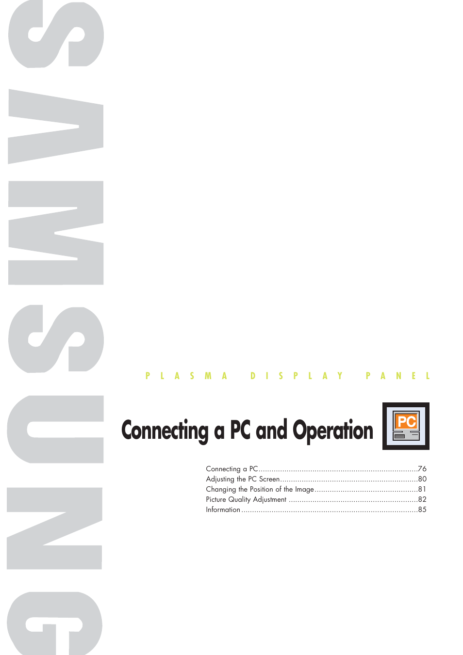 Connecting a pc and operation | Samsung HPP5071X-XAA User Manual | Page 75 / 116