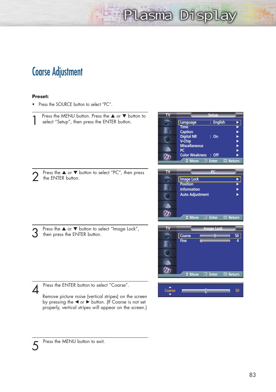 Coarse adjustment | Samsung HPP5071X-XAA User Manual | Page 83 / 116