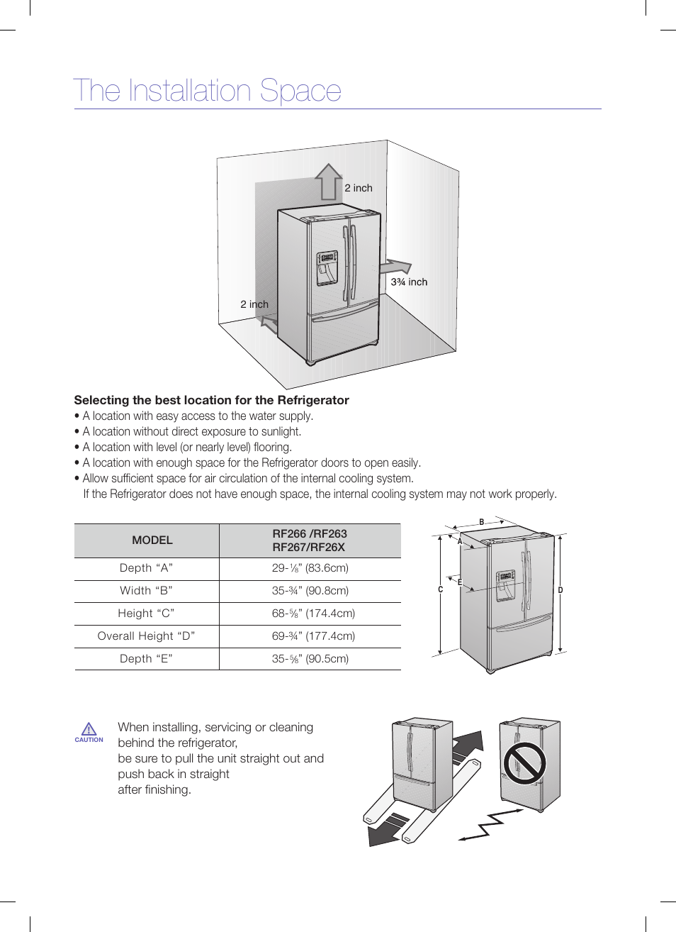 The installation space | Samsung RF26XAEBP-XAA User Manual | Page 5 / 9