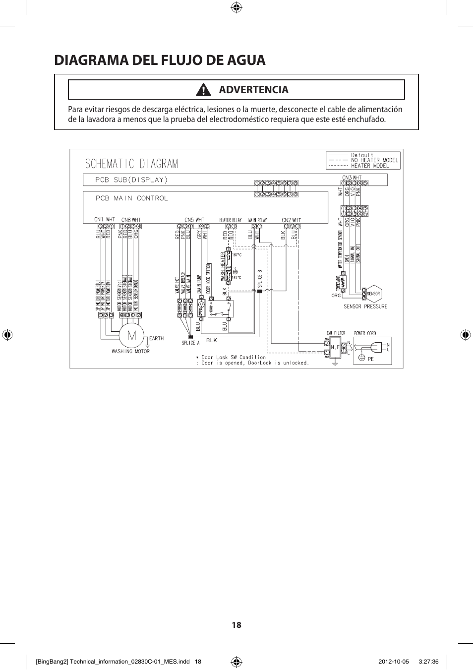 Diagrama del flujo de agua | Samsung WF231ANW-XAA User Manual | Page 58 / 60