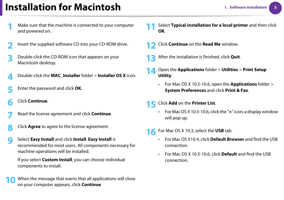 Installation for macintosh | Samsung ML-4512ND-XAA User Manual | Page 131 / 272