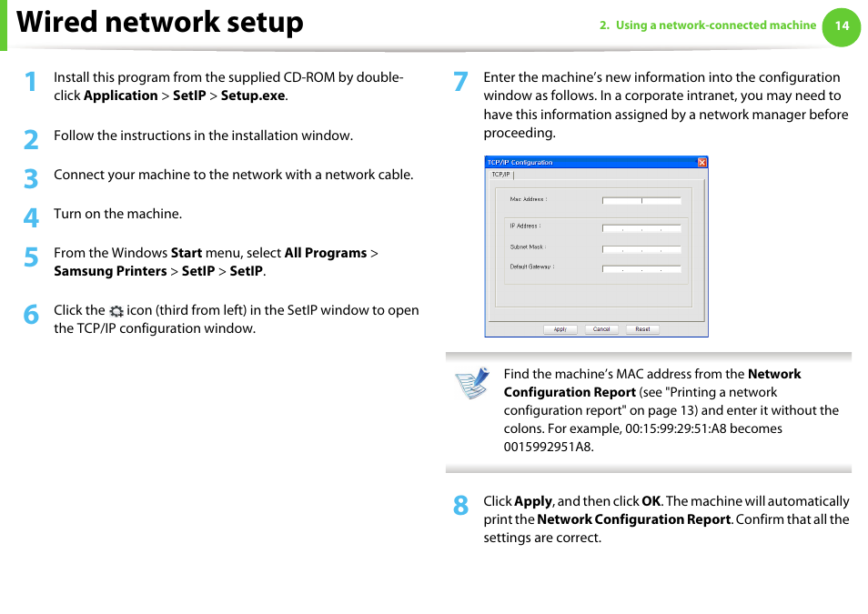 Wired network setup | Samsung ML-4512ND-XAA User Manual | Page 140 / 272